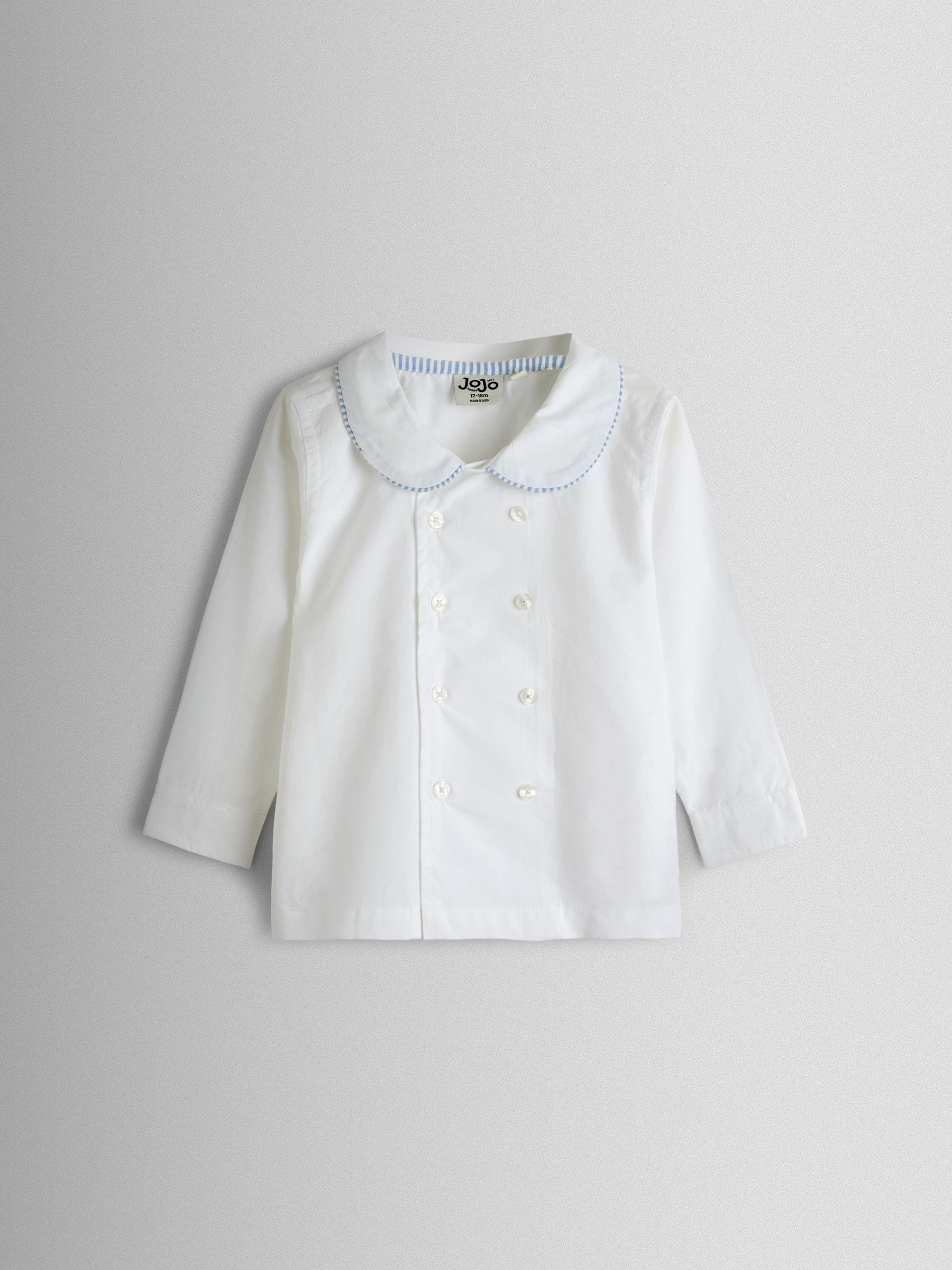 JoJo Maman Bébé Light Blue Double Breast Shirt & Stripe Shorts Set 2 Piece image 3