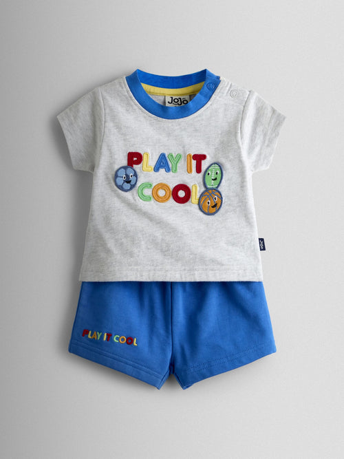 JoJo Maman Bébé Grey Marl 2-Piece Sporty T-Shirt & Shorts Set image 1