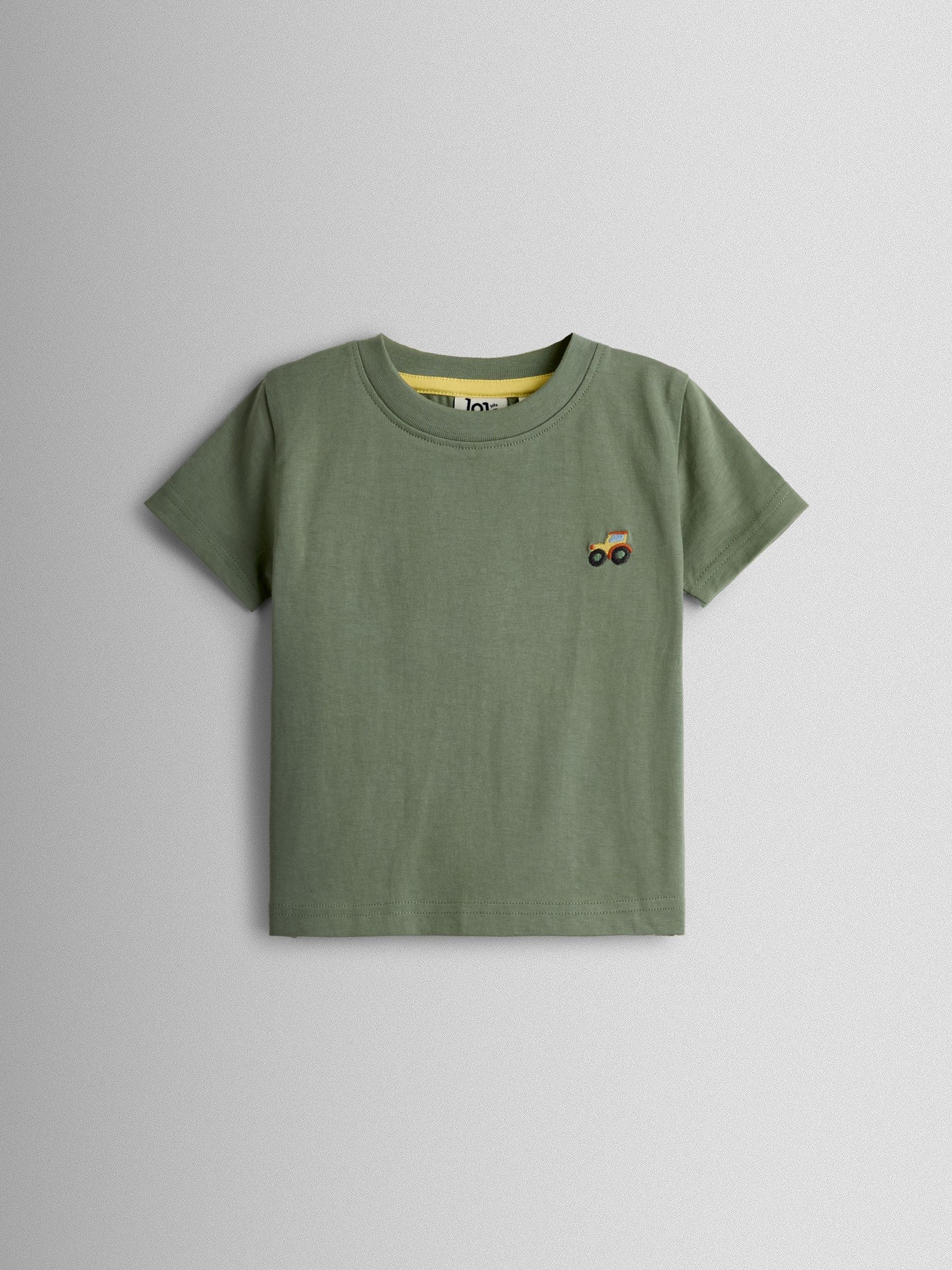 Dsiney Kidz - JoJo Maman Bébé Natural & Khaki Green Tractor 2-Pack Appliqué & Printed T-Shirts image 3