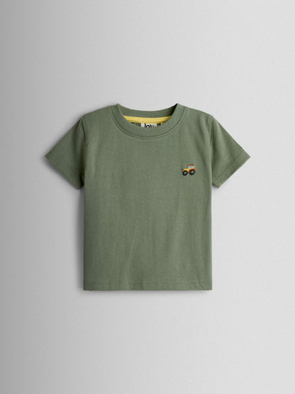 Dsiney Kidz - JoJo Maman Bébé Natural & Khaki Green Tractor 2-Pack Appliqué & Printed T-Shirts image 3