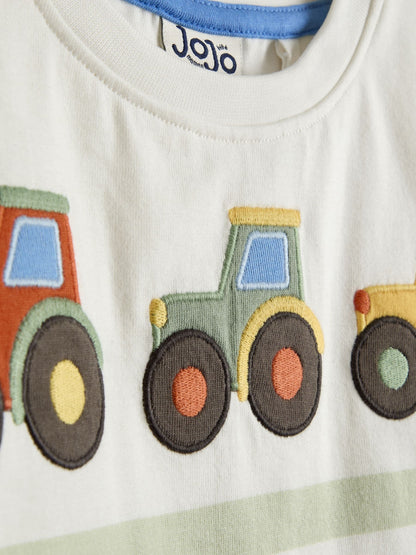 Dsiney Kidz - JoJo Maman Bébé Natural & Khaki Green Tractor 2-Pack Appliqué & Printed T-Shirts image 6