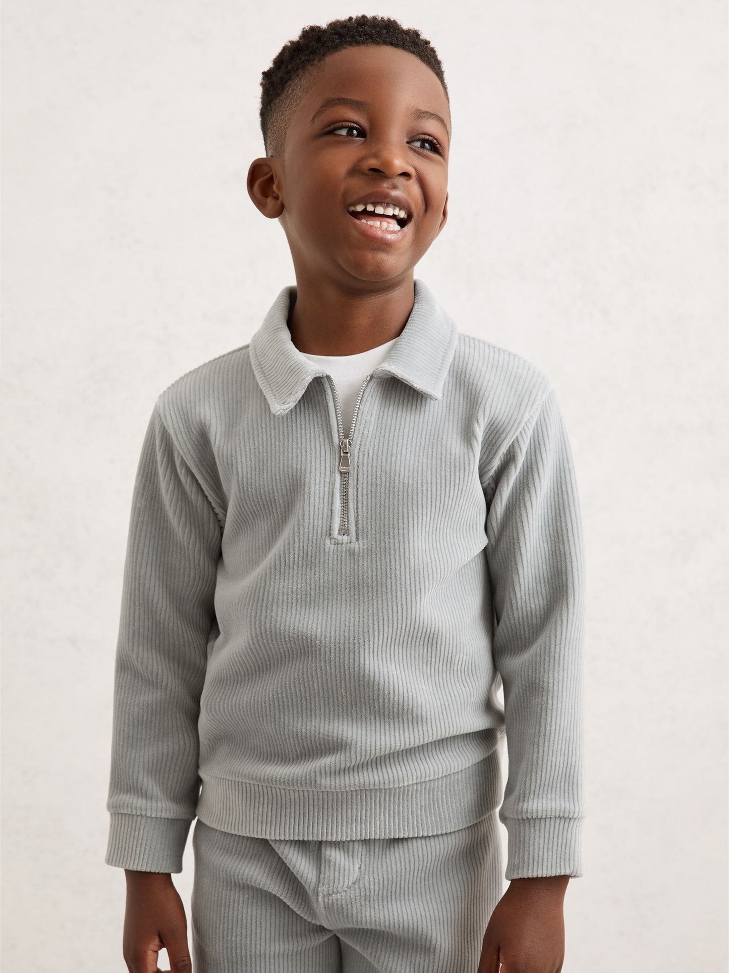 Dsiney Kidz - Reiss Soft Grey Bert 3-9 yrs Corduroy Half-Zip Polo Shirt image 1