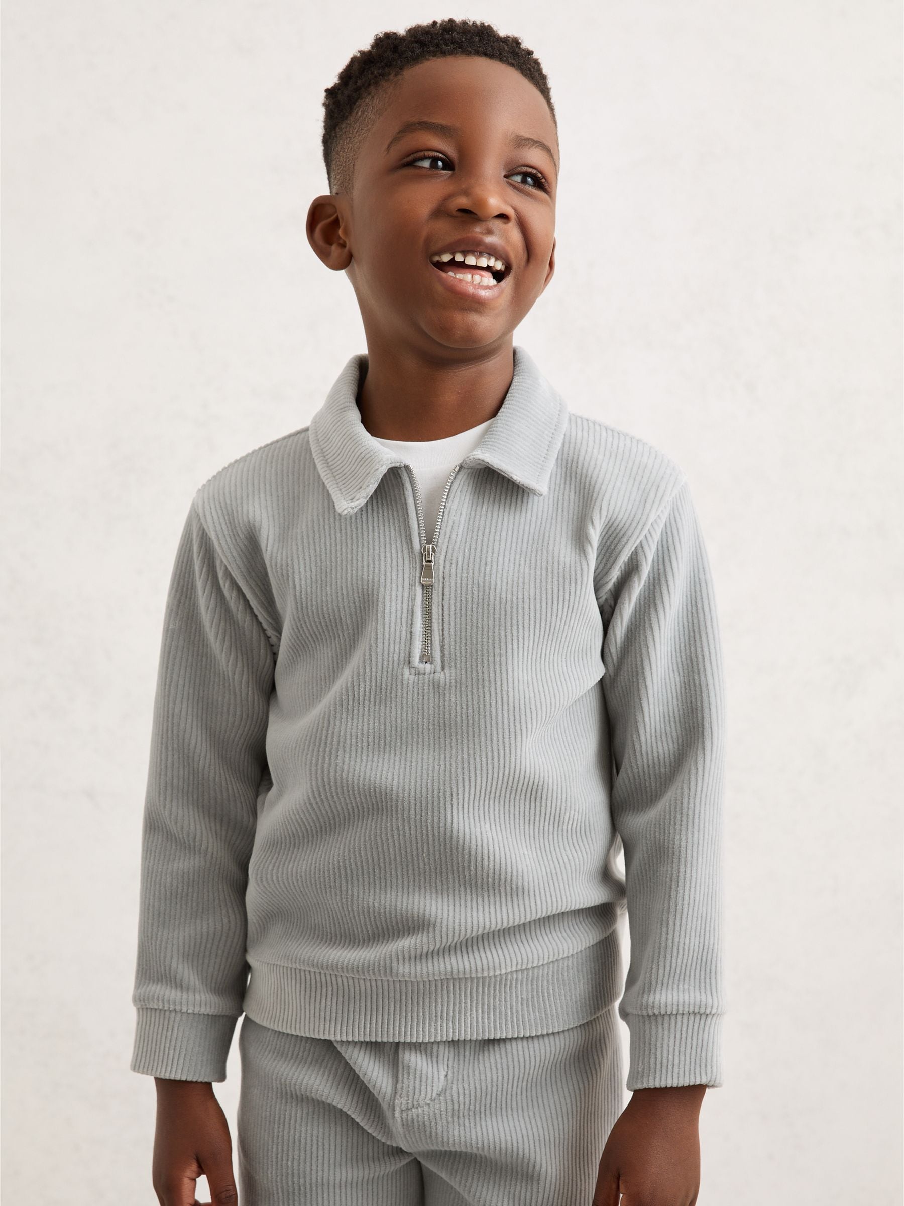 Dsiney Kidz - Reiss Soft Grey Bert 3-9 yrs Corduroy Half-Zip Polo Shirt image 1