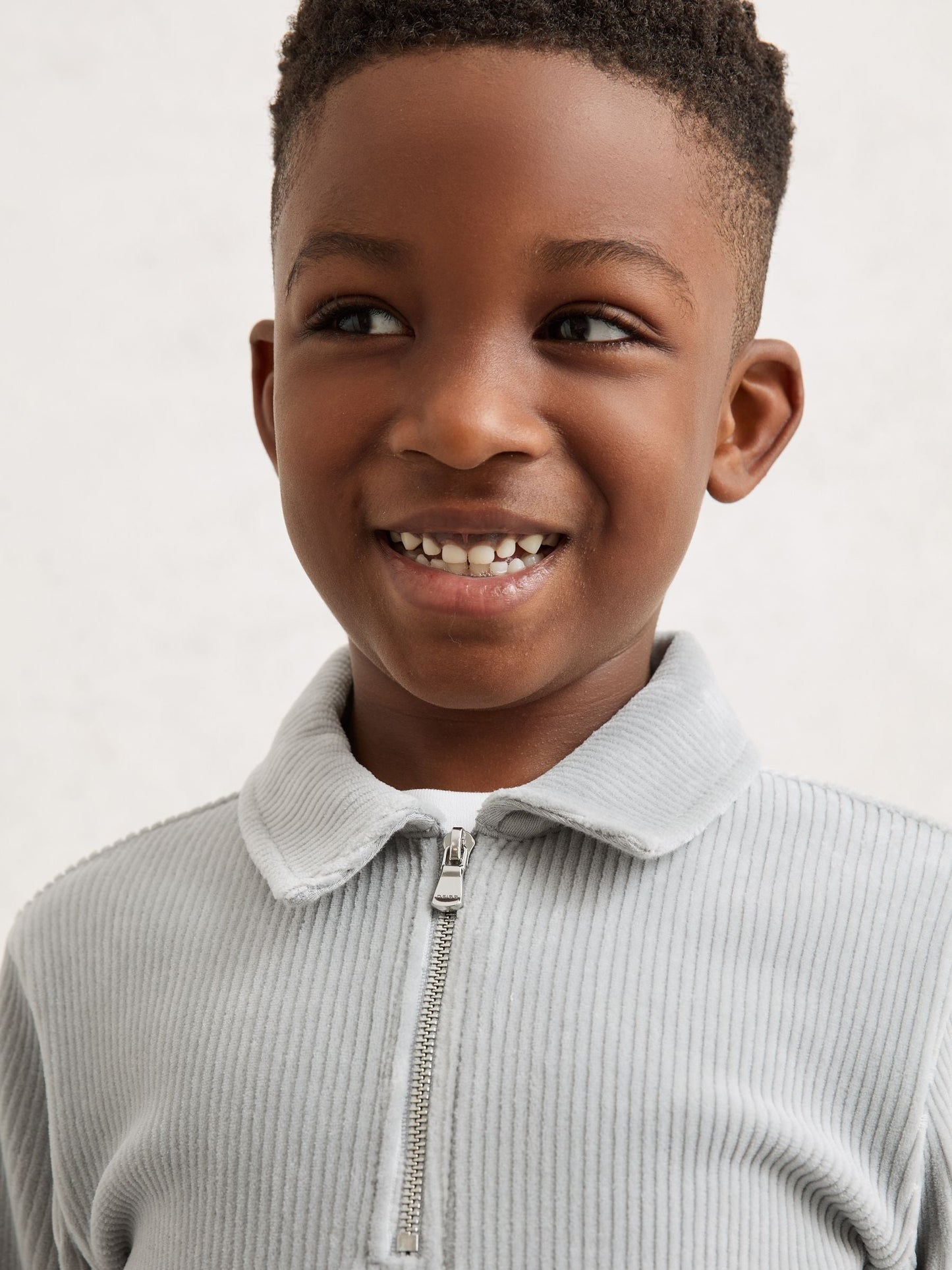Dsiney Kidz - Reiss Soft Grey Bert 3-9 yrs Corduroy Half-Zip Polo Shirt image 3