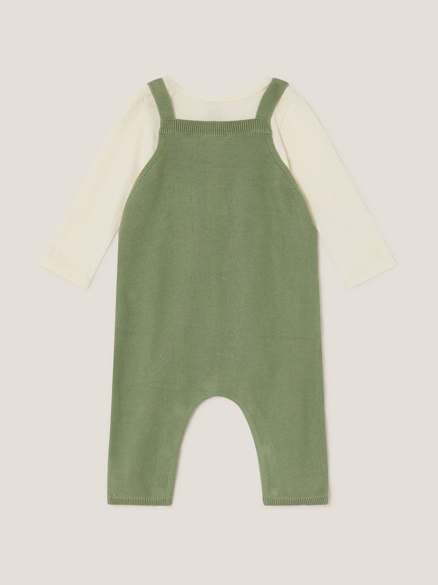 Monsoon Green Newborn Fox Cable Knit Dungarees Set image 2