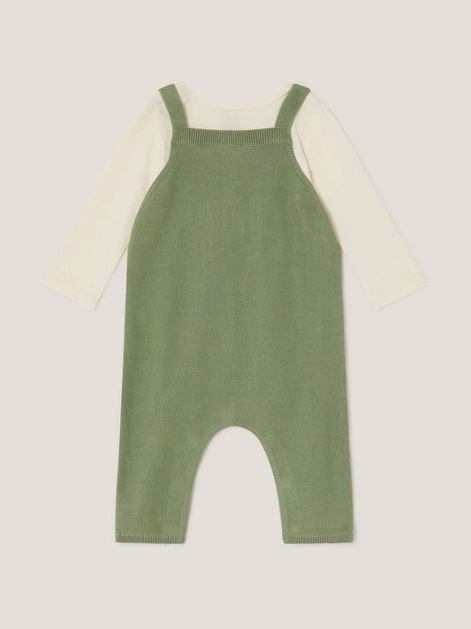 Monsoon Green Newborn Fox Cable Knit Dungarees Set image 2