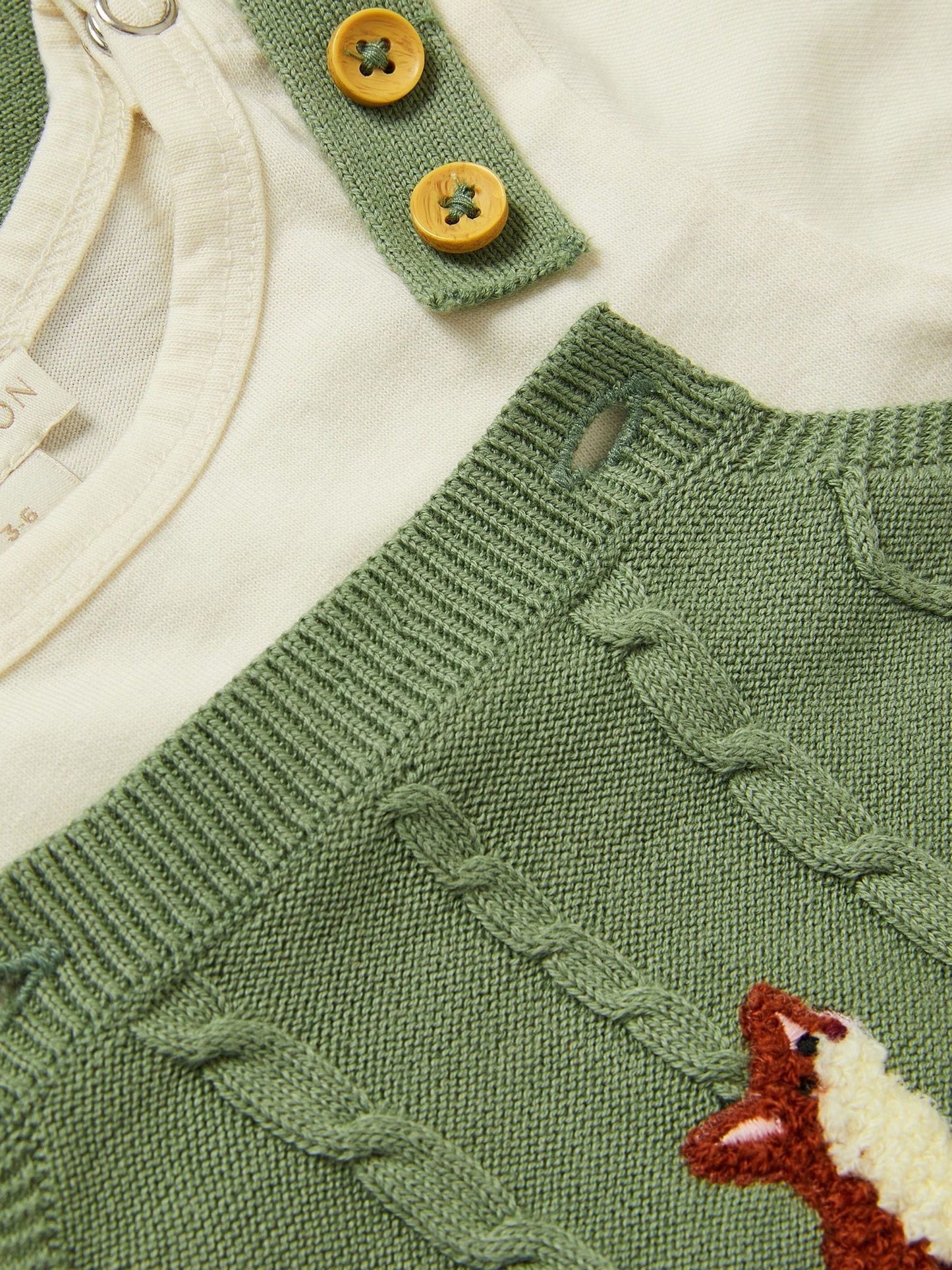 Monsoon Green Newborn Fox Cable Knit Dungarees Set image 3