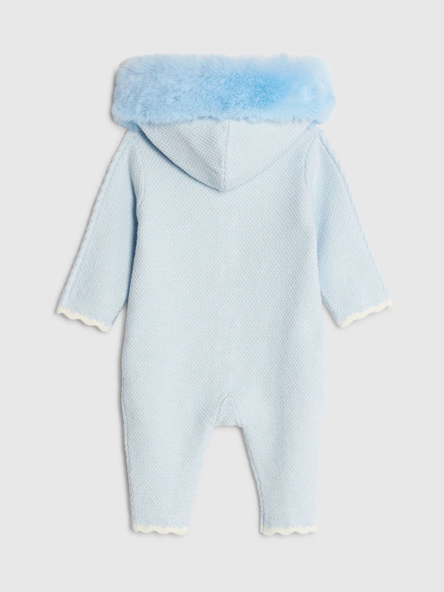 River Island Blue Baby Boys Fur Collar Knitted  All-In-One