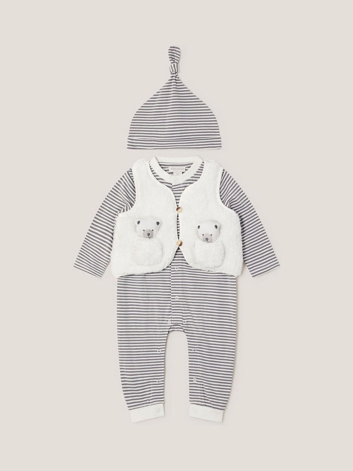 Monsoon White Newborn Polar Bear Gilet & Sleepsuit Set image 1