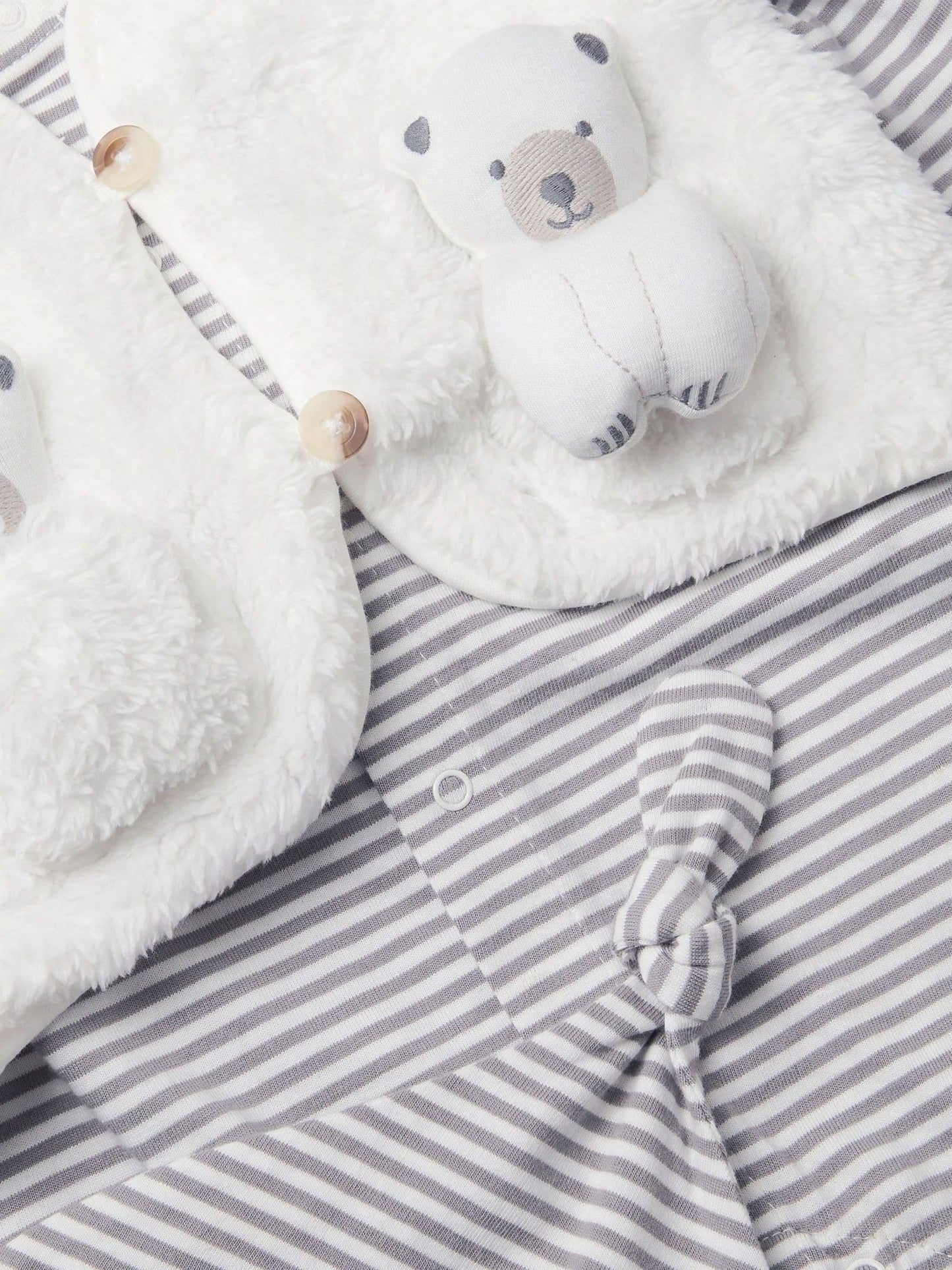 Monsoon White Newborn Polar Bear Gilet & Sleepsuit Set image 3