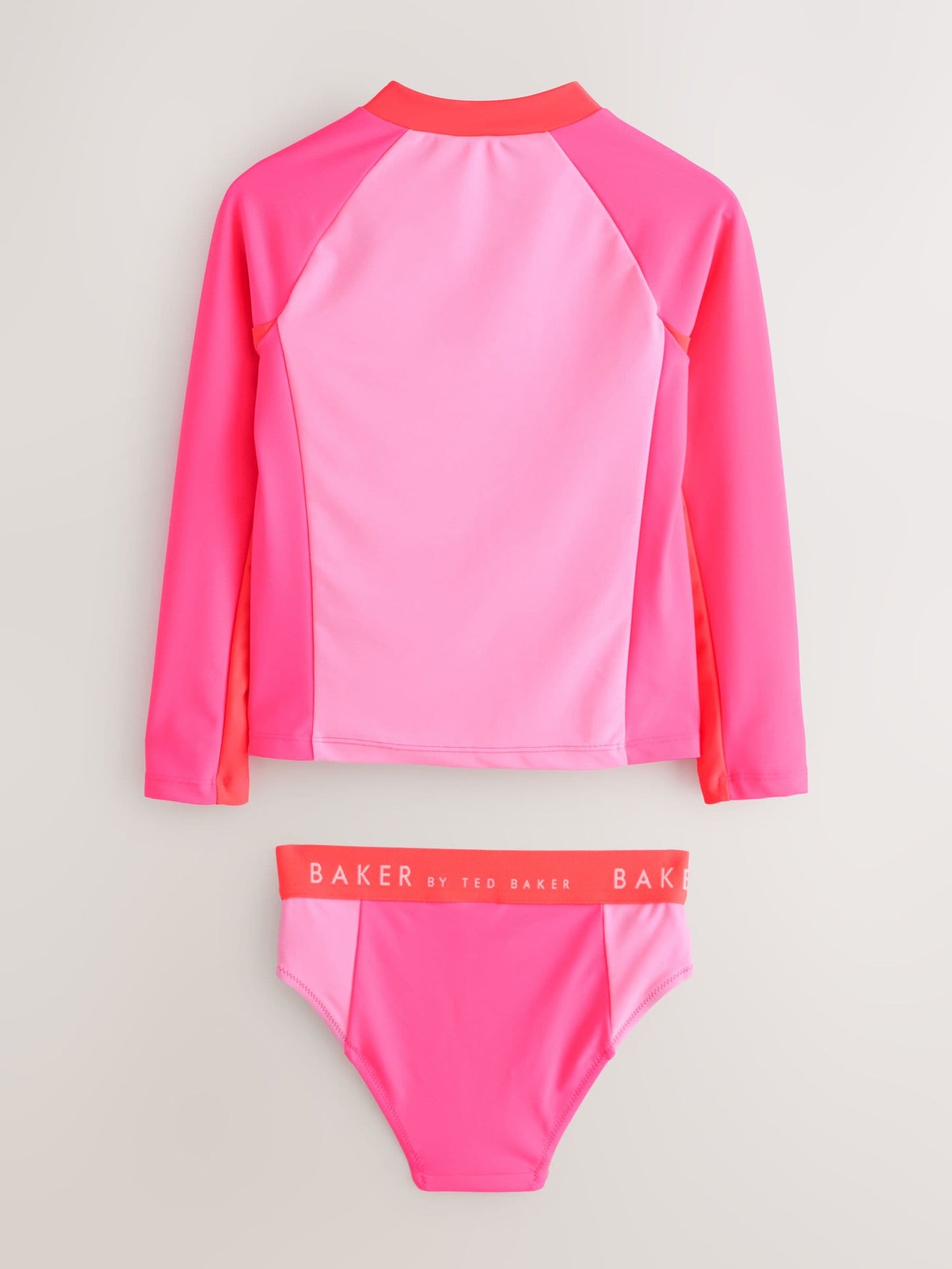 Baker by Ted Baker 3 Piece Pink Colour Block Rash Vest and Bikini Set image 2