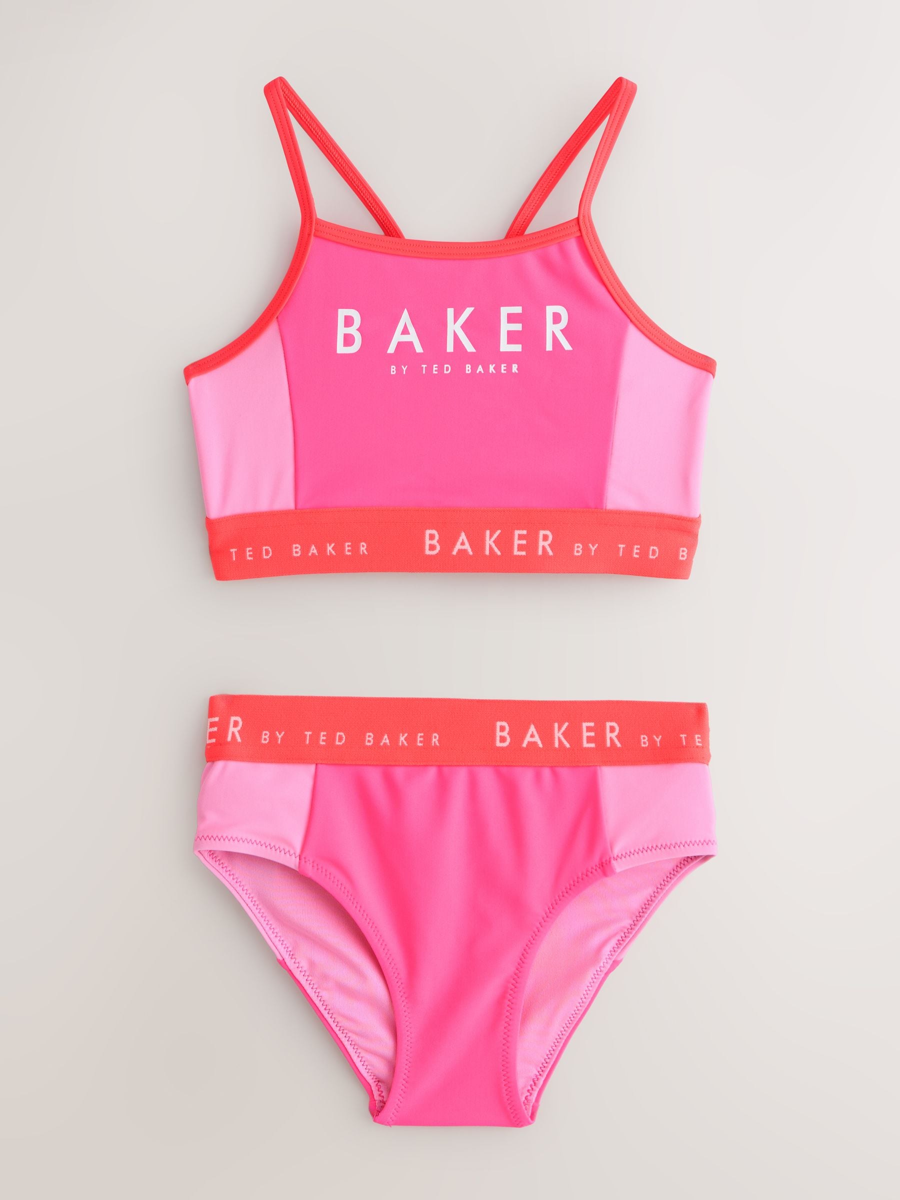 Baker by Ted Baker 3 Piece Pink Colour Block Rash Vest and Bikini Set image 3