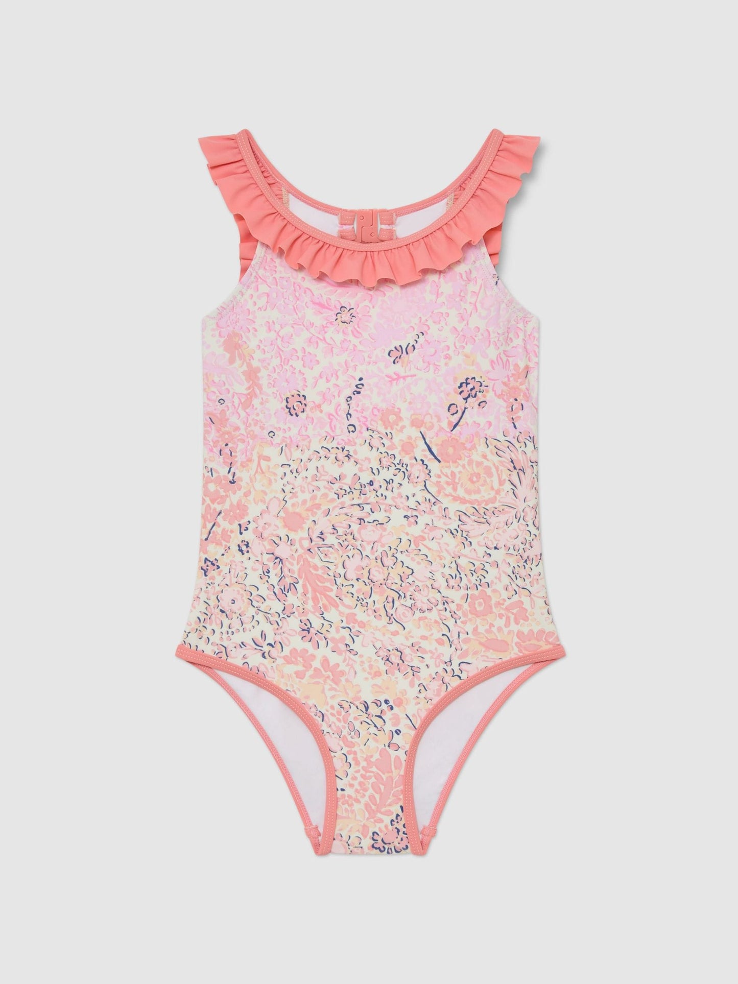 Reiss Pink Print Zuri 3-9 yrs Floral-Print Frill-Trim Swimsuit image 1