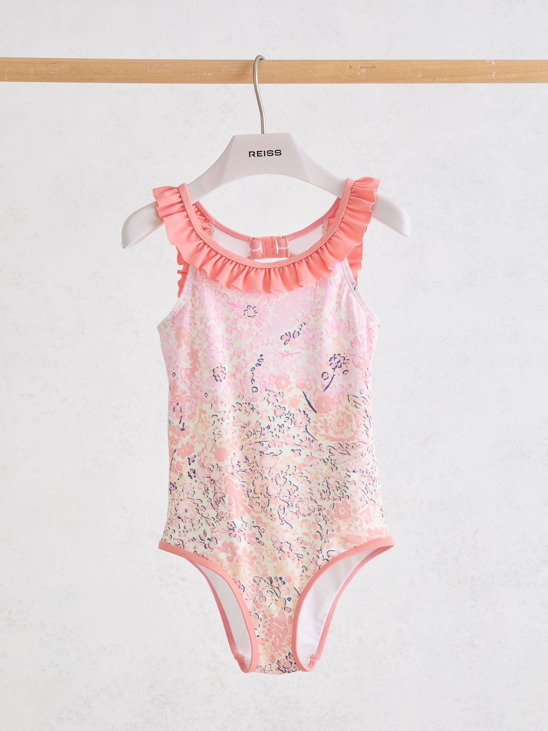 Reiss Pink Print Zuri 3-9 yrs Floral-Print Frill-Trim Swimsuit image 2