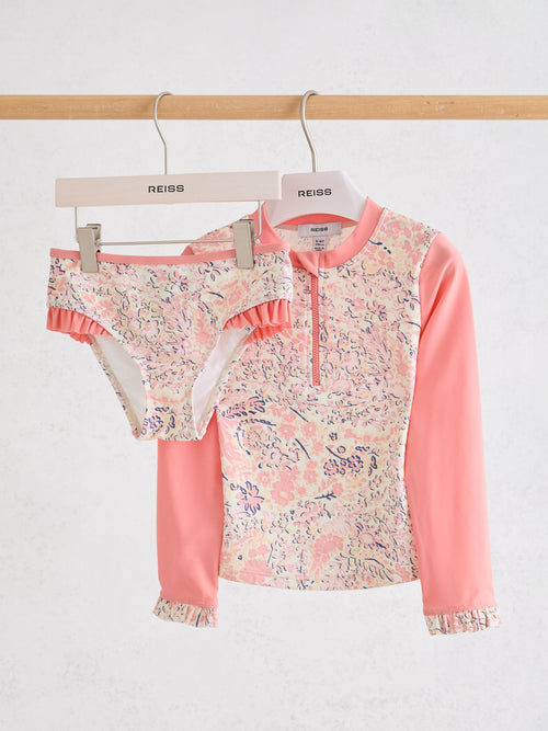 Reiss Pink Print Nola 9-13 yrs Printed Rash Vest Bikini Set image 1