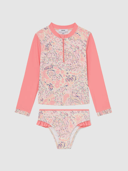 Reiss Pink Print Nola 9-13 yrs Printed Rash Vest Bikini Set image 2