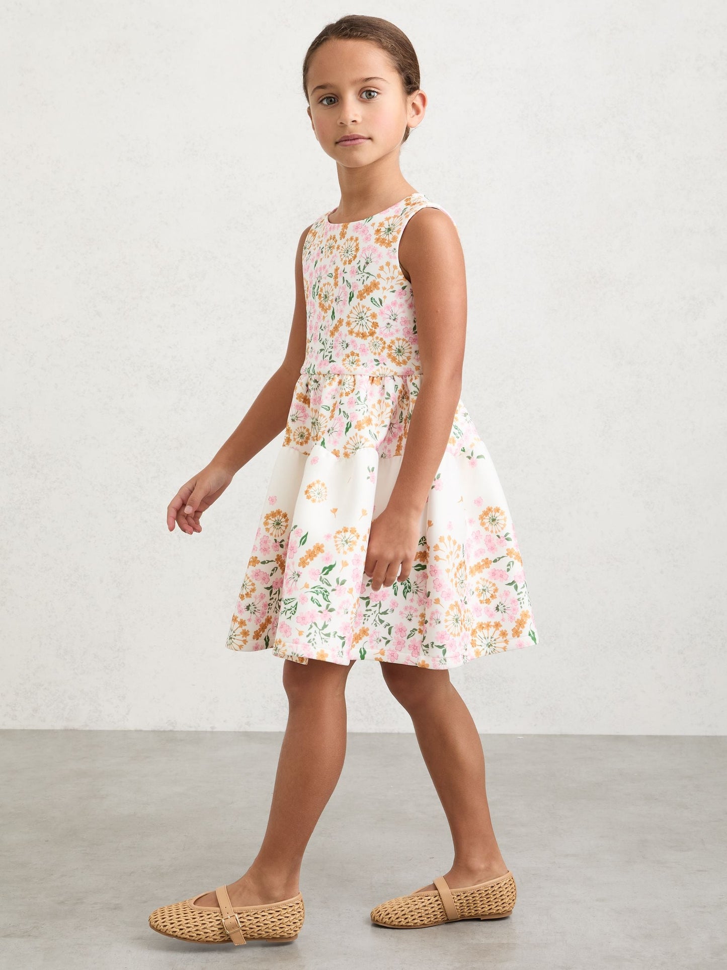Reiss Pink Print Myra 9-13 yrs Floral-Print Sleeveless Scuba Dress image 3