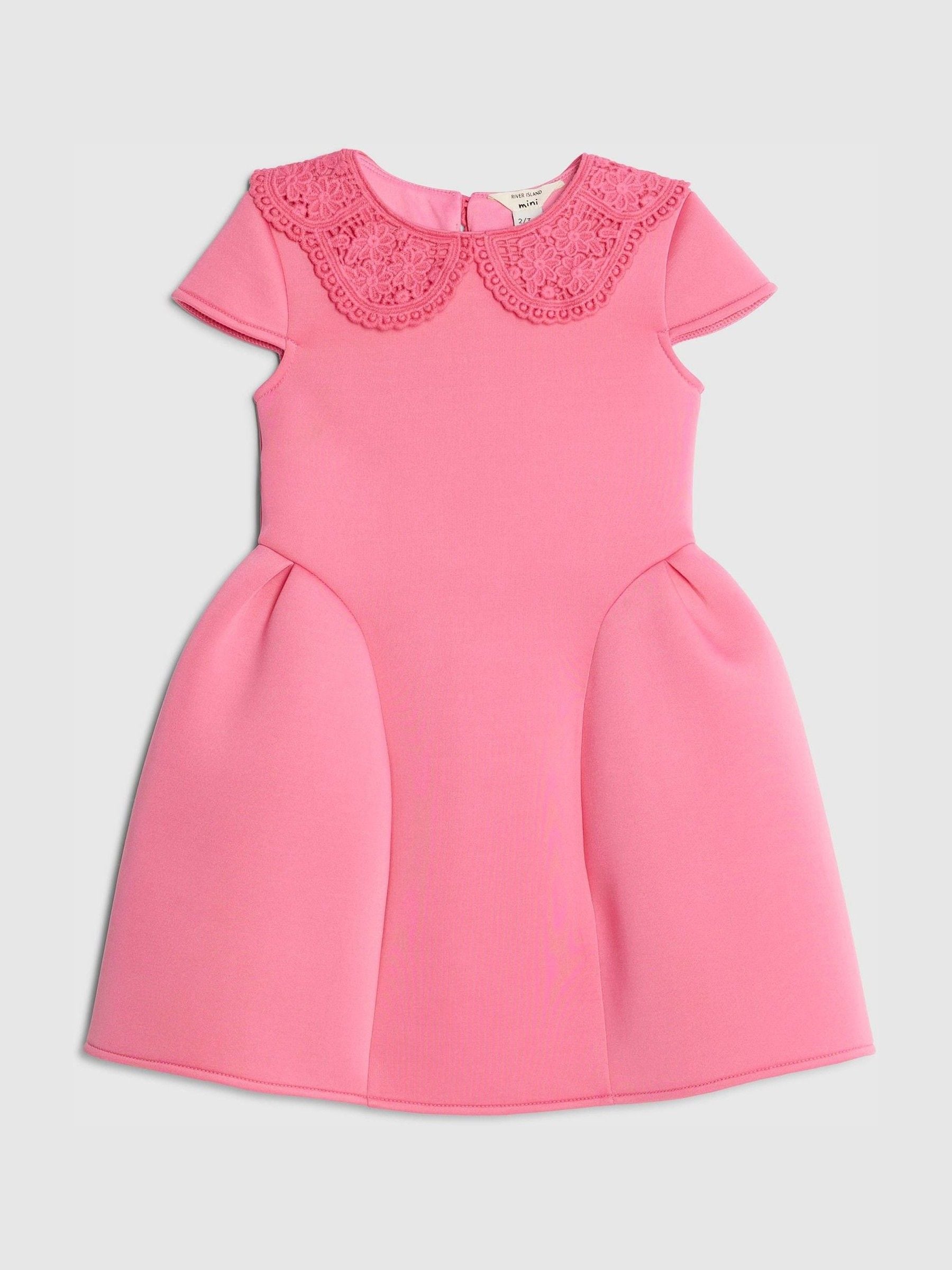 River Island Pink Younger Girls Collared Bow Back Dress image 1