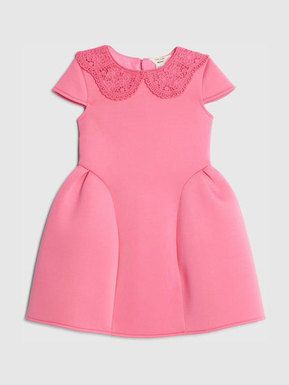 River Island Pink Younger Girls Collared Bow Back Dress image 1