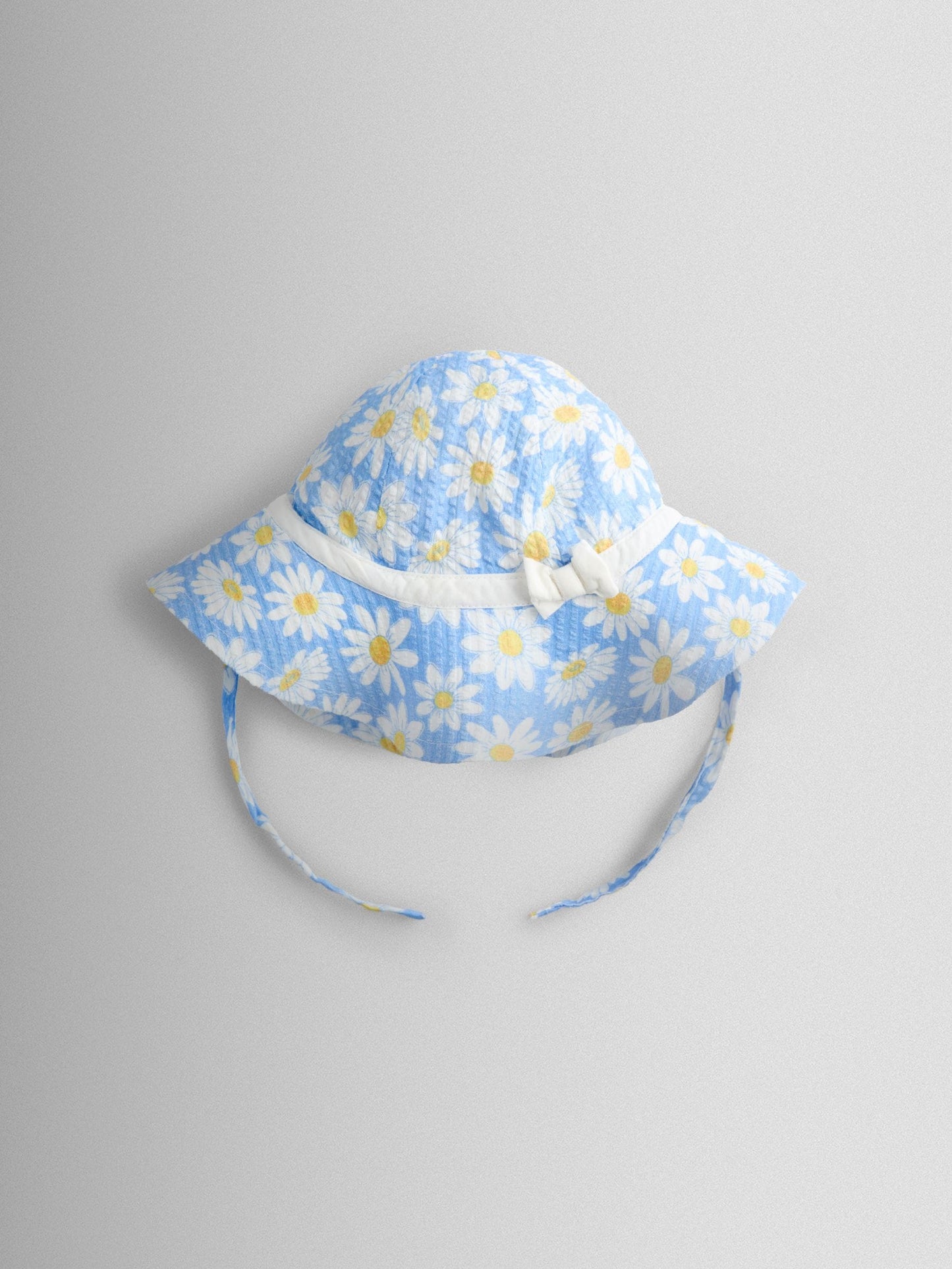 JoJo Maman Bébé Blue Daisy Seersucker Frill Romper & Hat Set image 4