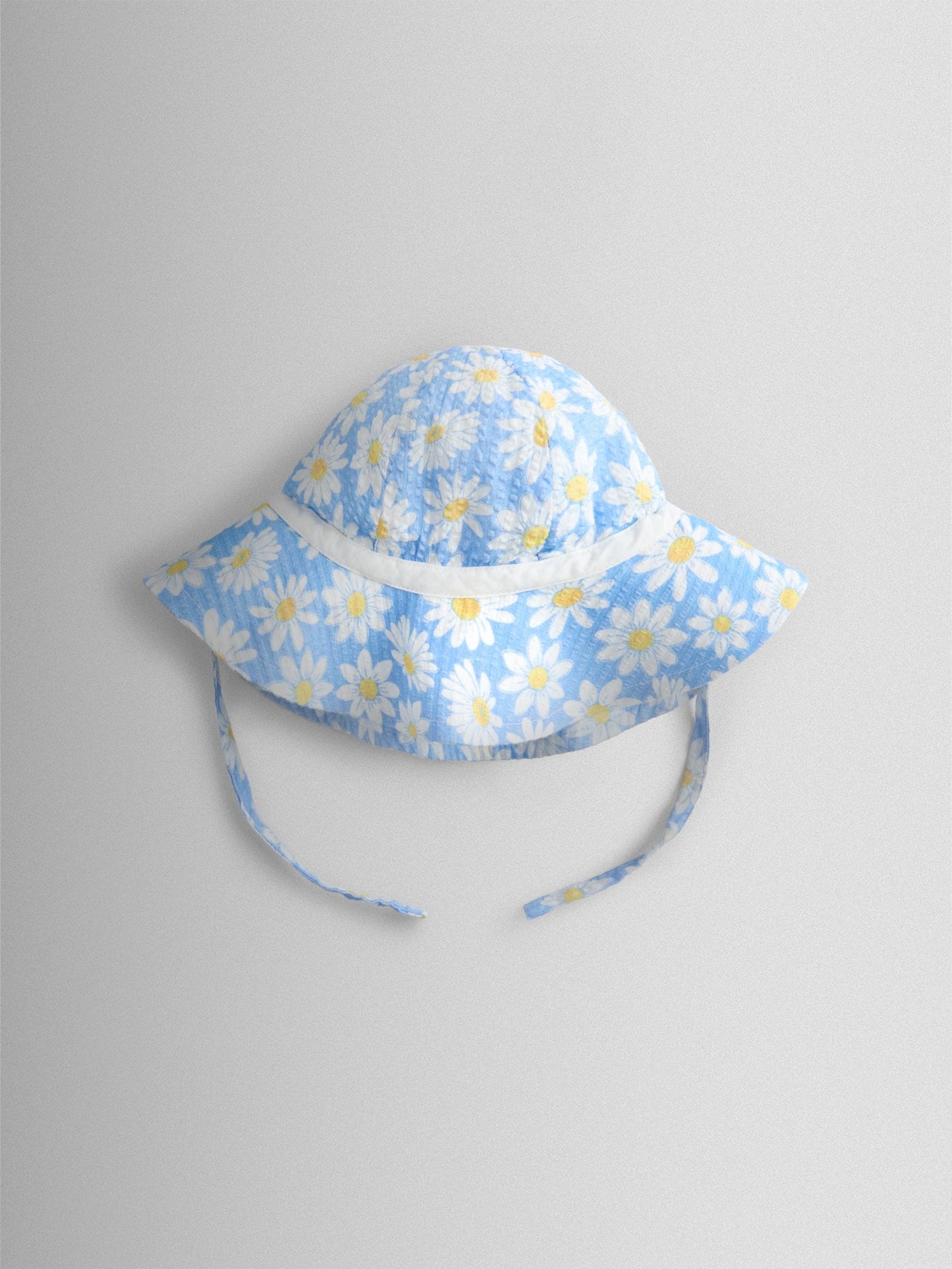 JoJo Maman Bébé Blue Daisy Seersucker Frill Romper & Hat Set image 5