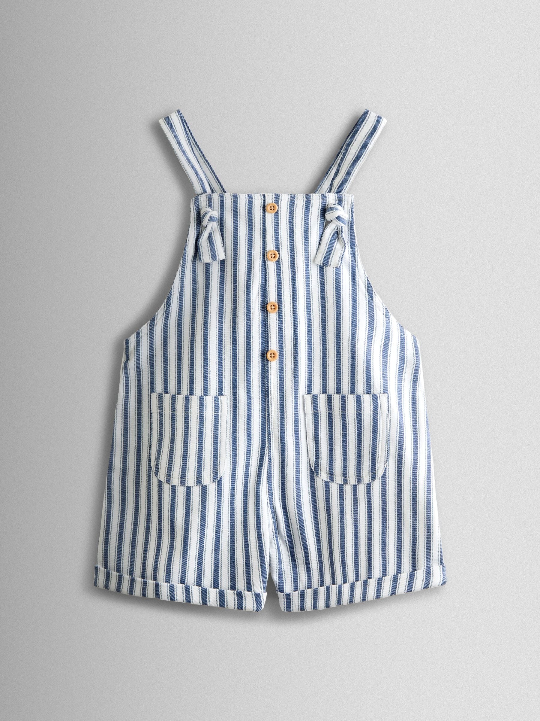 JoJo Maman Bébé Blue Ticking Stripe Short Dungaree image 1