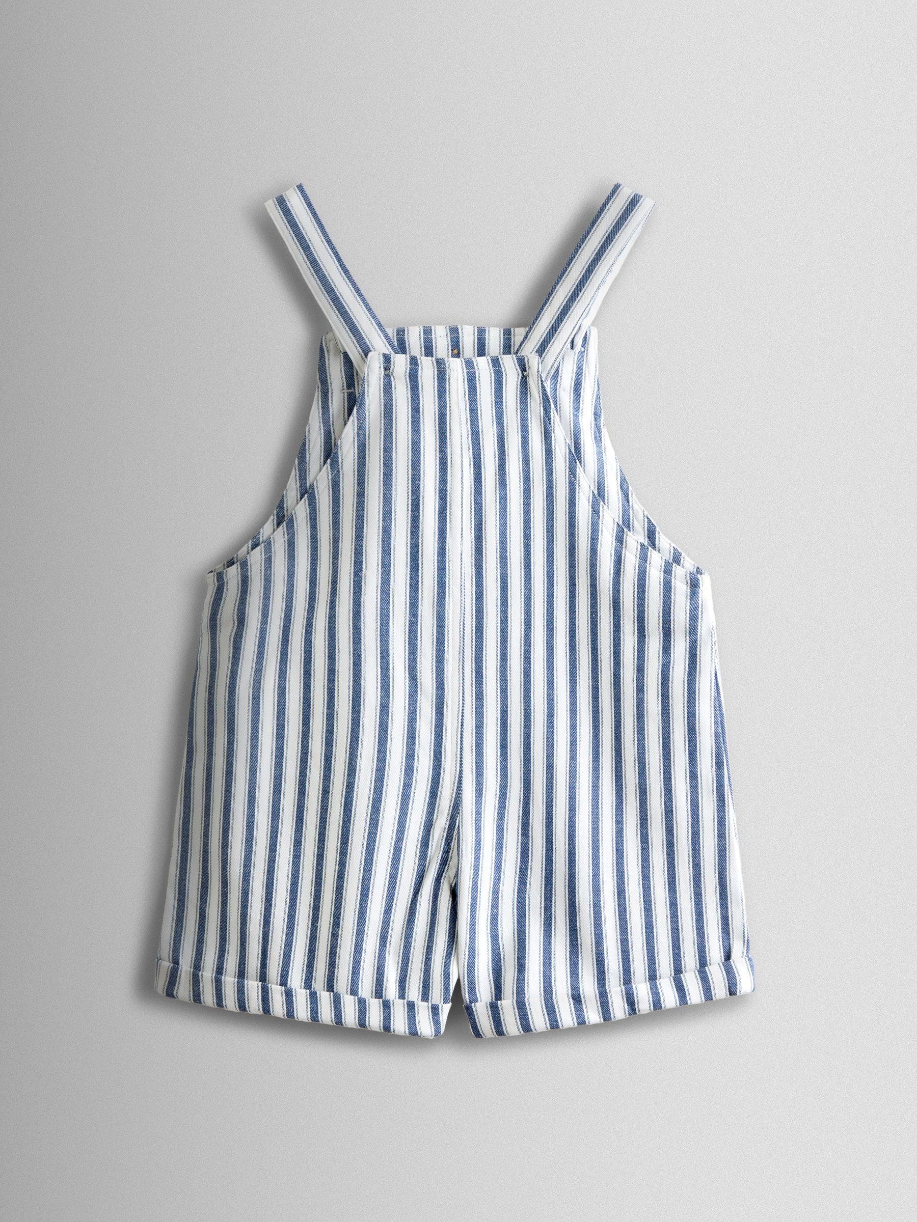 JoJo Maman Bébé Blue Ticking Stripe Short Dungaree image 2