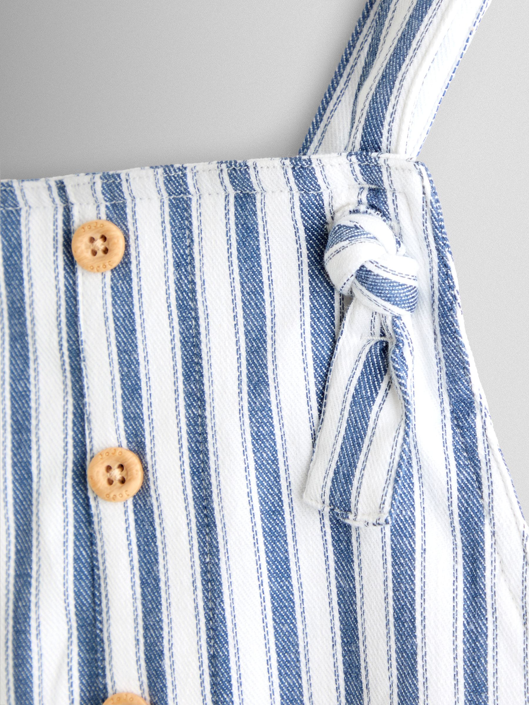 JoJo Maman Bébé Blue Ticking Stripe Short Dungaree image 3