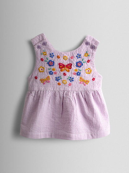 JoJo Maman Bébé Lilac Purple Butterfly Cross Back Embroidered Top & Short Set image 2