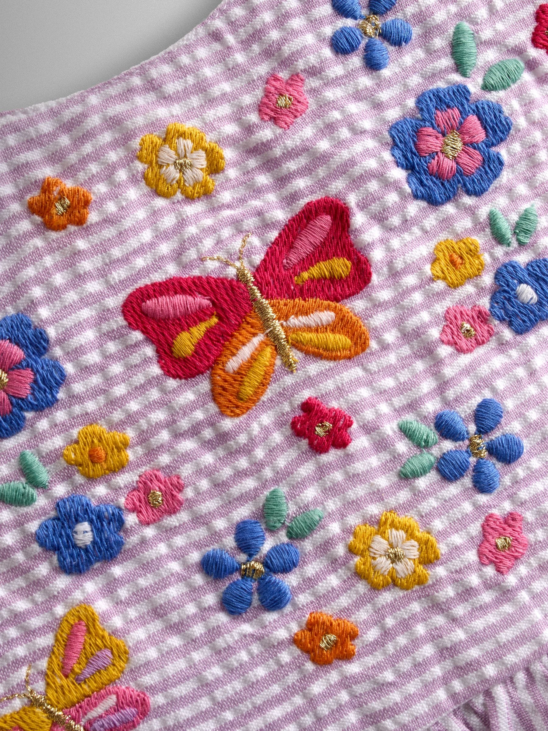 JoJo Maman Bébé Lilac Purple Butterfly Cross Back Embroidered Top & Short Set image 6