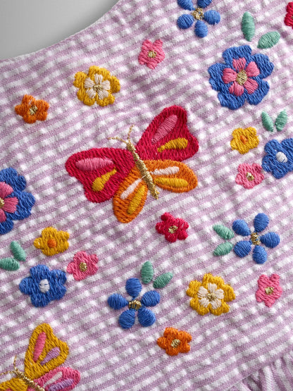 JoJo Maman Bébé Lilac Purple Butterfly Cross Back Embroidered Top & Short Set image 6