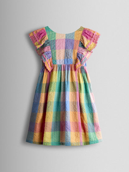 JoJo Maman Bébé Pink Multi Gingham V-Back Frill Dress image 1