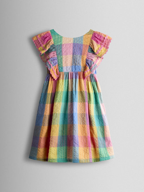 JoJo Maman Bébé Pink Multi Gingham V-Back Frill Dress image 1