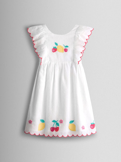 Dsiney Kidz - JoJo Maman Bébé White Fruit Applique V-Back Frill Dress image 1