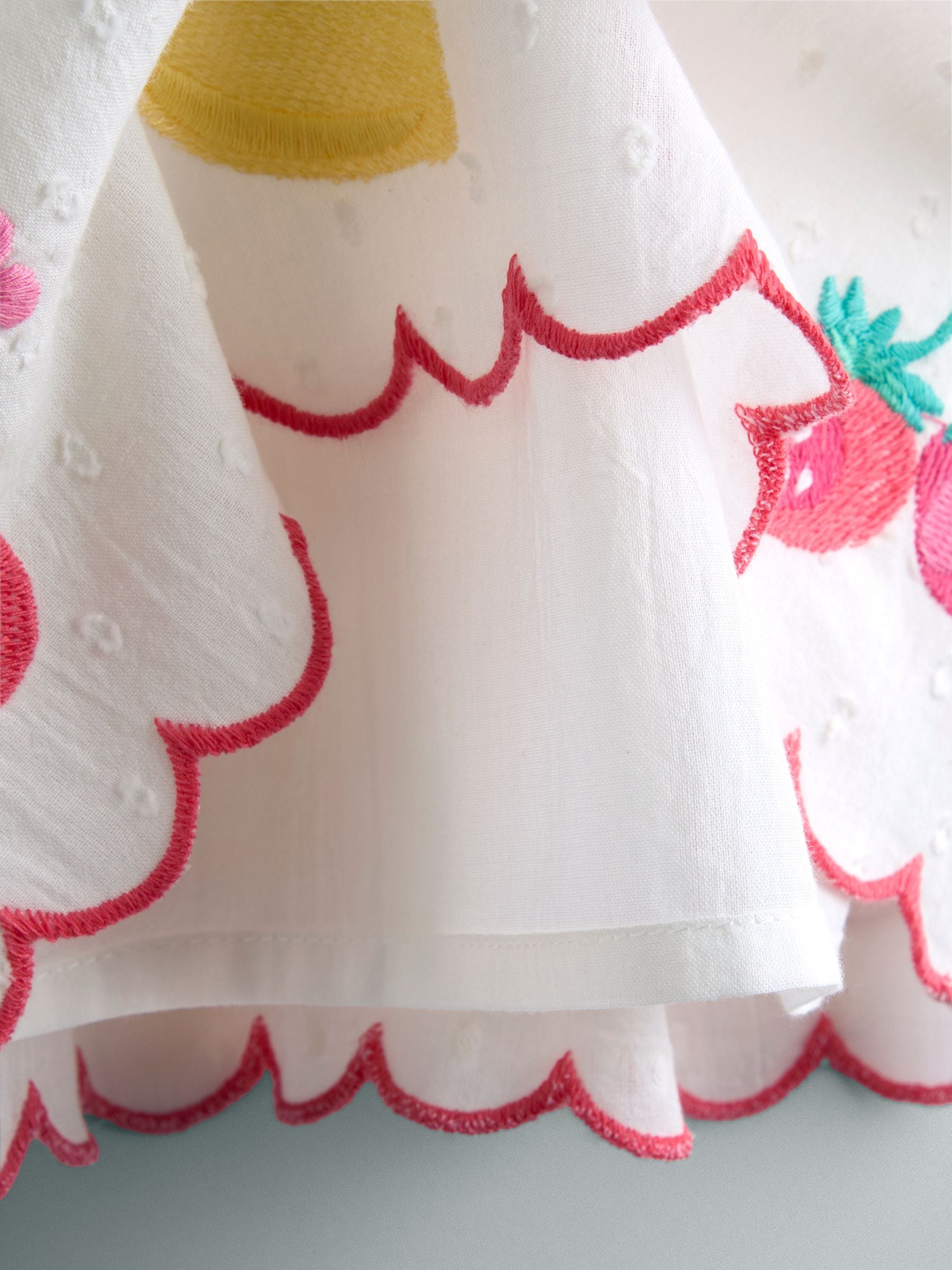 JoJo Maman Bébé White Fruit Applique V-Back Frill Dress image 3