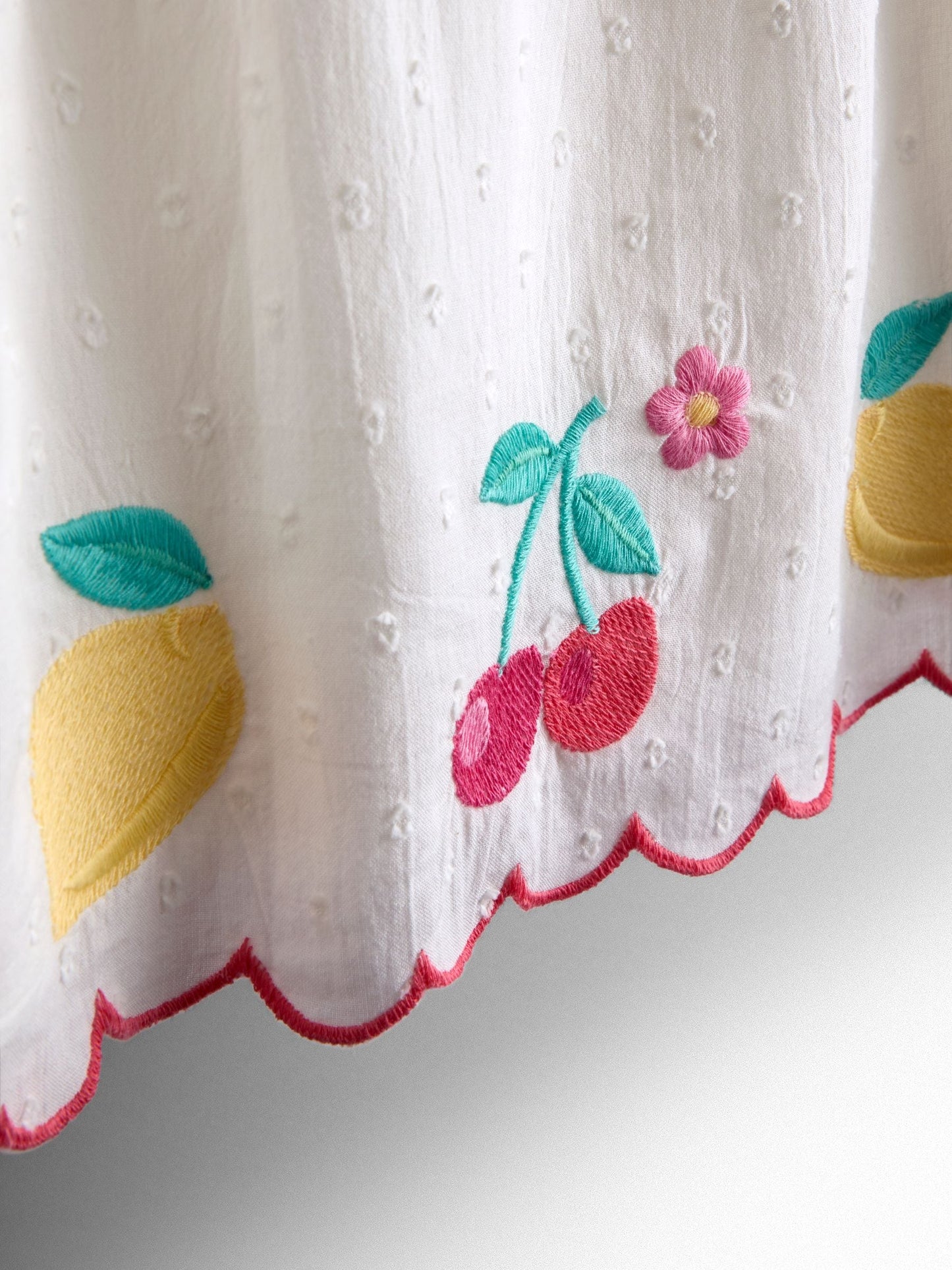 JoJo Maman Bébé White Fruit Applique V-Back Frill Dress image 4