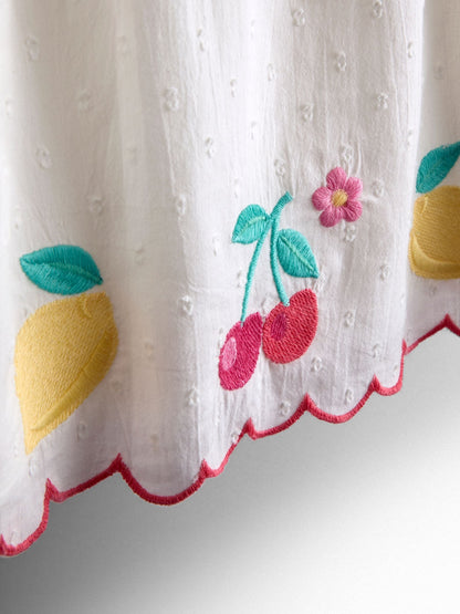 JoJo Maman Bébé White Fruit Applique V-Back Frill Dress image 4