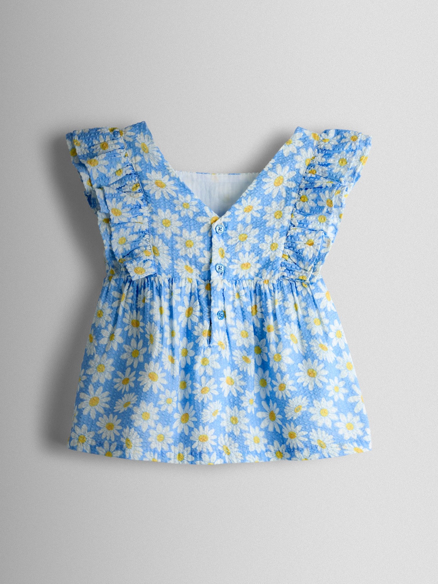 JoJo Maman Bébé Blue Daisy Square Neck Top & Trouser Set image 3