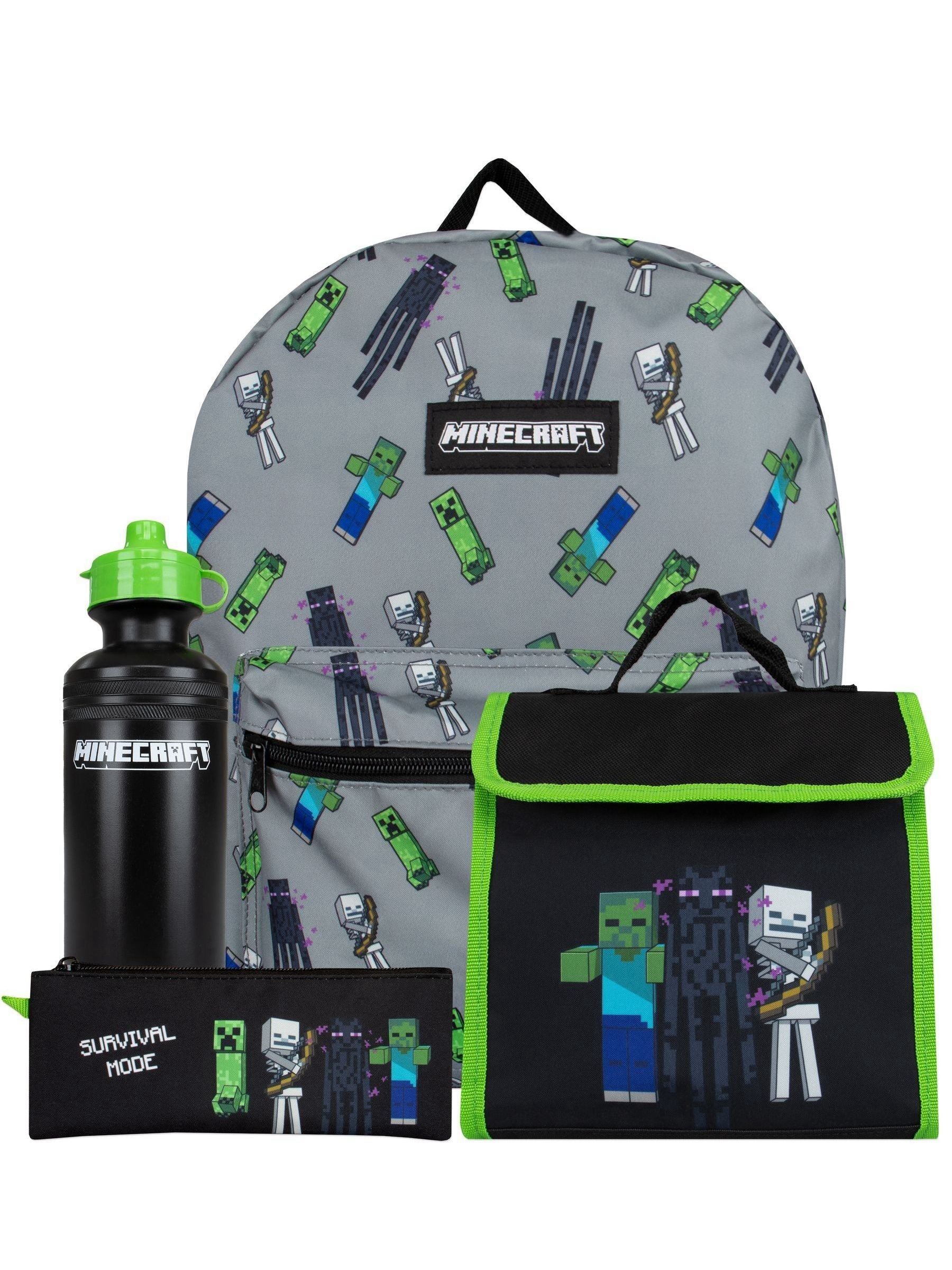 Character Grey Minecraft 4 Piece Backpack Lunch bag And Water Bottle Set image 1