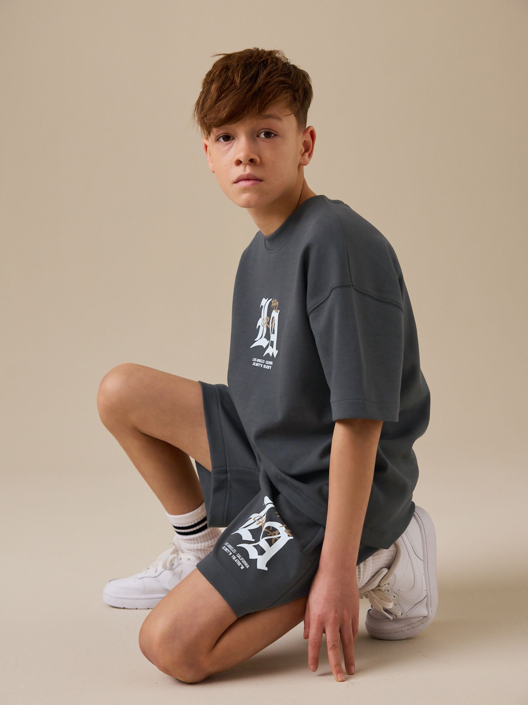 Charcoal Grey Heavyweight Short Sleeve T-Shirt and Shorts Set (3-16yrs) image 1