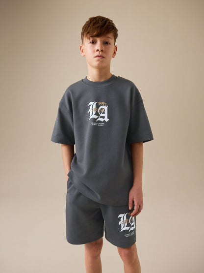 Charcoal Grey Heavyweight Short Sleeve T-Shirt and Shorts Set (3-16yrs) image 4