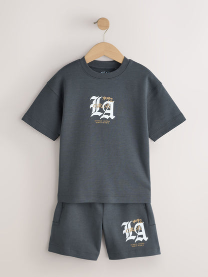 Charcoal Grey Heavyweight Short Sleeve T-Shirt and Shorts Set (3-16yrs) image 8