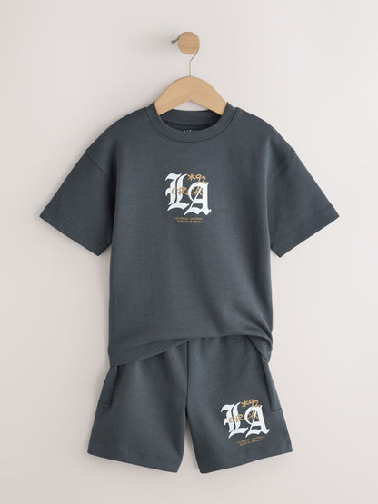 Charcoal Grey Heavyweight Short Sleeve T-Shirt and Shorts Set (3-16yrs) image 9