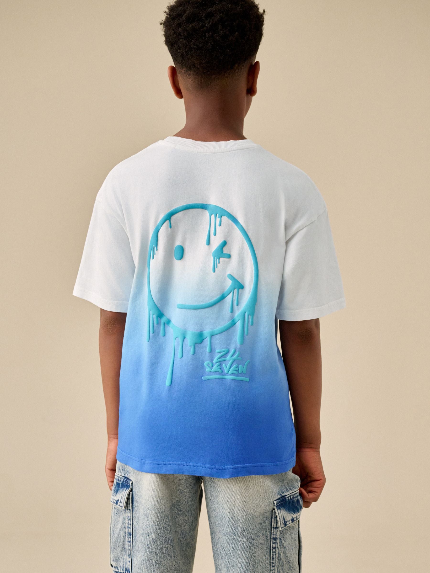 Dsiney Kidz - Blue/White Dip Dye Short Sleeve Graphic T-Shirt (3-16yrs) image 1