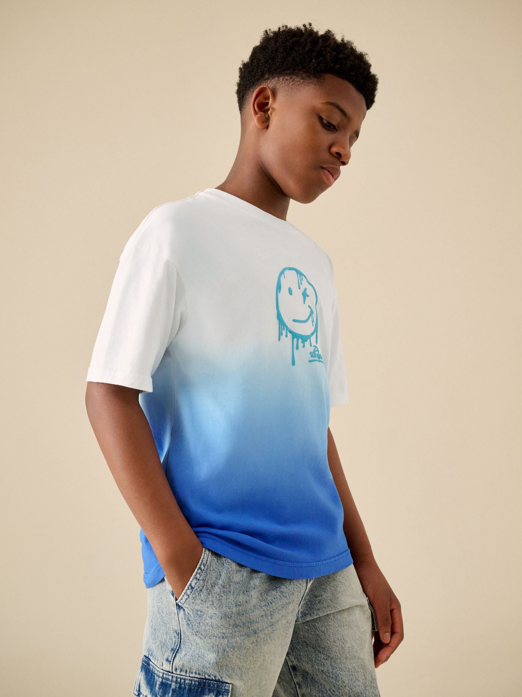 Dsiney Kidz - Blue/White Dip Dye Short Sleeve Graphic T-Shirt (3-16yrs) image 2