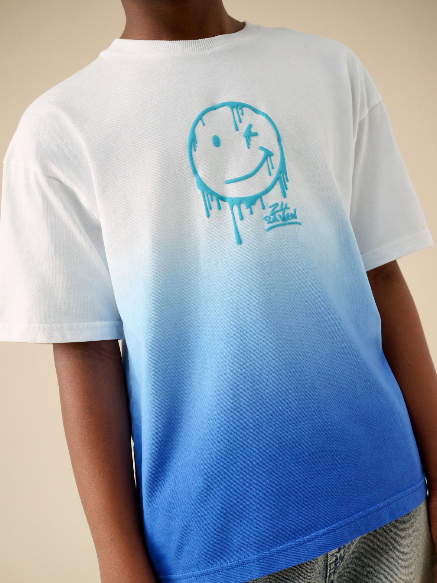 Dsiney Kidz - Blue/White Dip Dye Short Sleeve Graphic T-Shirt (3-16yrs) image 3