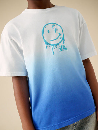 Dsiney Kidz - Blue/White Dip Dye Short Sleeve Graphic T-Shirt (3-16yrs) image 3