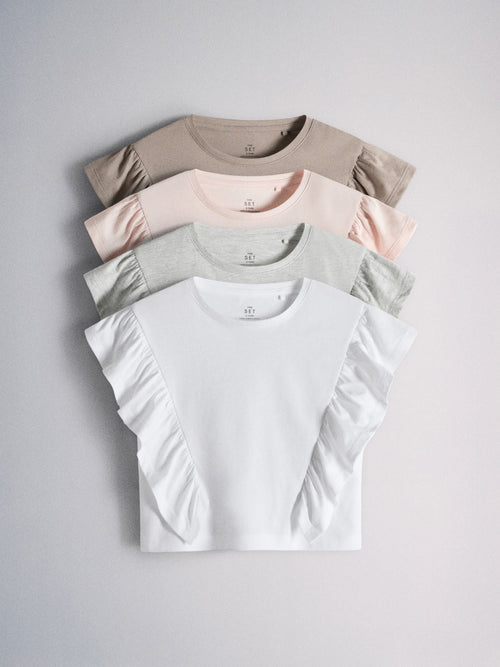 Dsiney Kidz - The Set 4 Pack Ruffle Jersey T-Shirts Pink/White/Brown/Grey Marl image 1