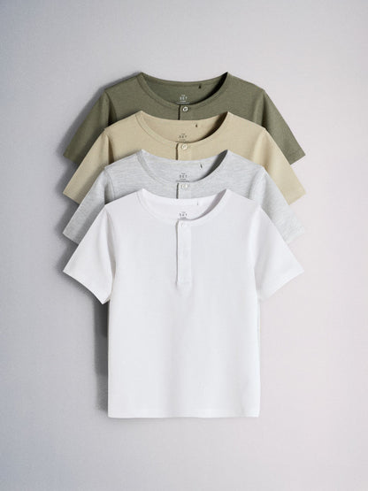 Dsiney Kidz - The Set 4 Pack Short Sleeve Cotton Henley T-Shirt Green/White image 1