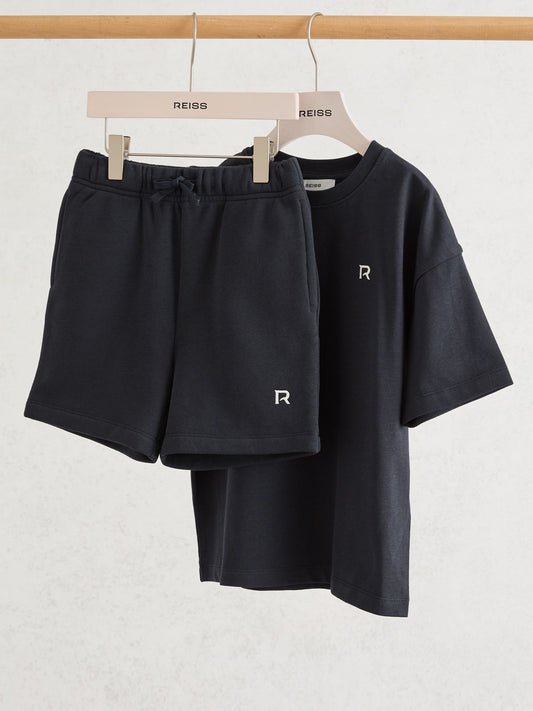 Reiss Navy Avern Set 3-9 yrs Logo T-Shirt and Shorts Set Cotton-Blend image 1